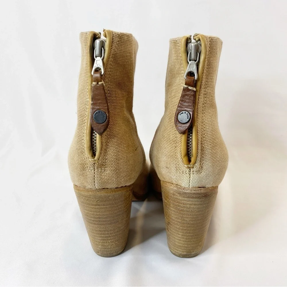 Rag & Bone Boot Bootie Newbury Classic Canvas size 9.5 Khaki Tan Beige Heels - Picture 3 of 13